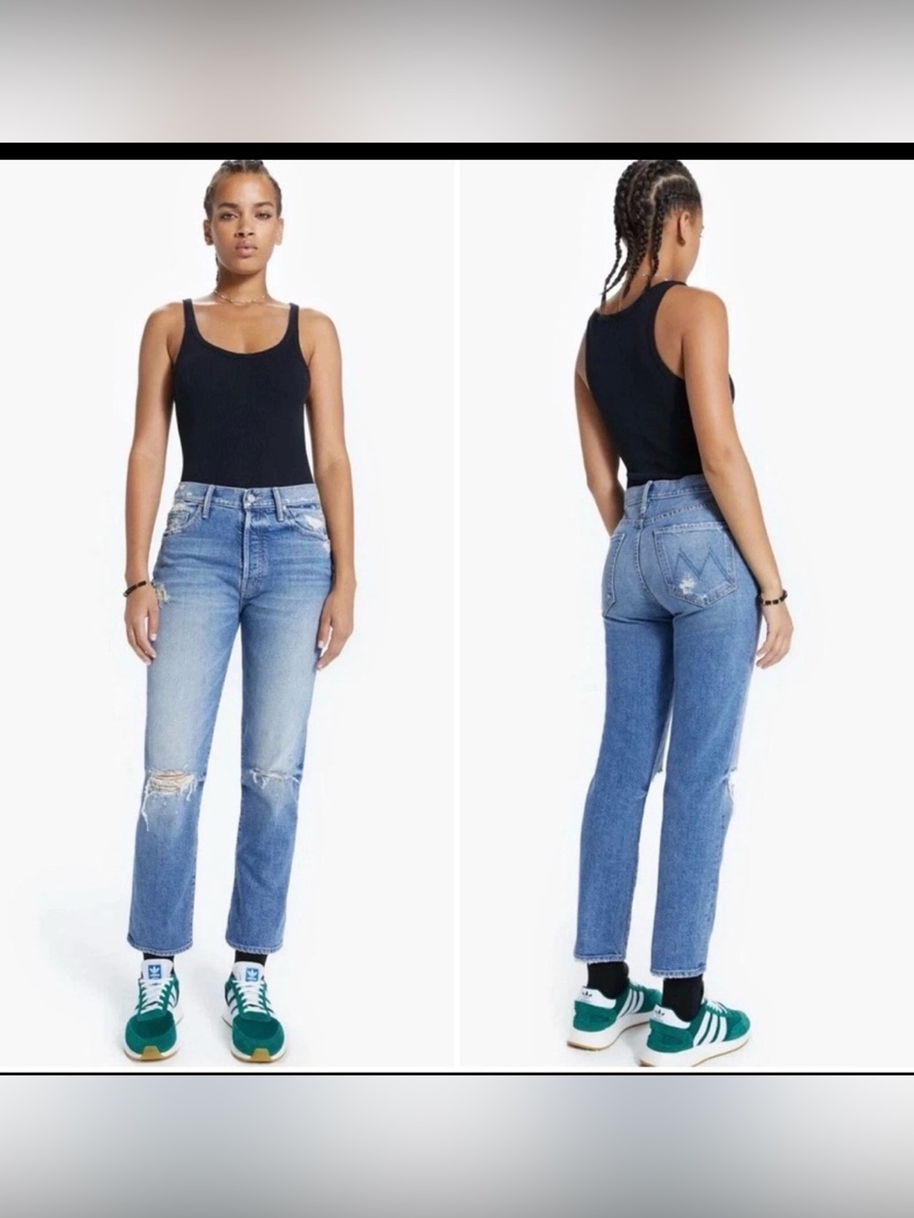 MOTHER The Trickster Ankle Distressed Straight Jeans Size 26 Medium Wash Premium